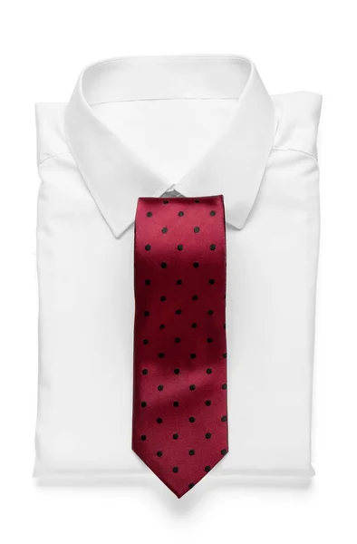 Camisa Masculina Elegante Com Gravata Fundo Branco — Fotografia de Stock