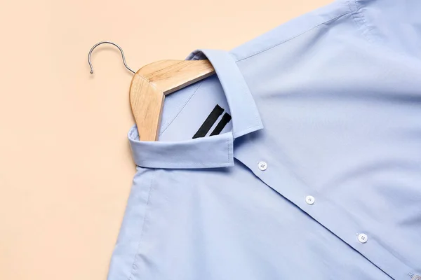 Hanger Stylish Male Shirt Color Background — Stock Photo, Image