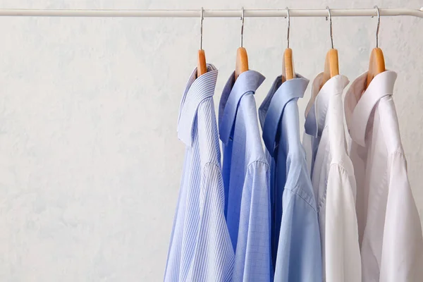 Rack Clothes Dry Cleaning Light Background — Stock Photo, Image