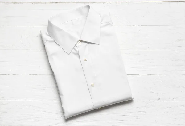 Camisa Masculina Elegante Fundo Madeira Leve — Fotografia de Stock