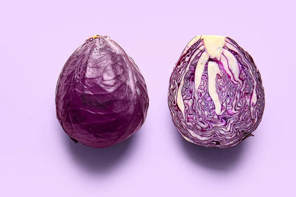 Half Fresh Purple Cabbage Color Background — Stock Photo, Image