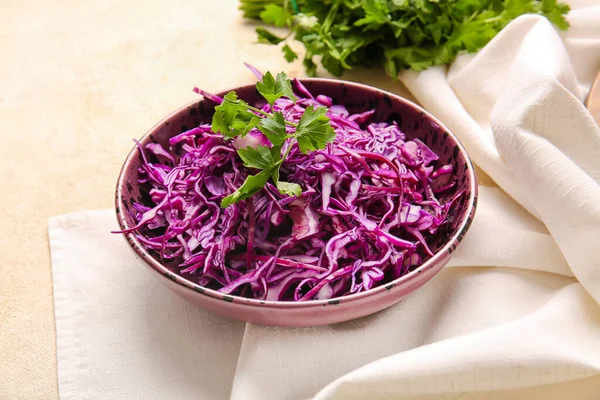 Bowl Cut Fresh Purple Cabbage Parsley Light Background — Stock Photo, Image