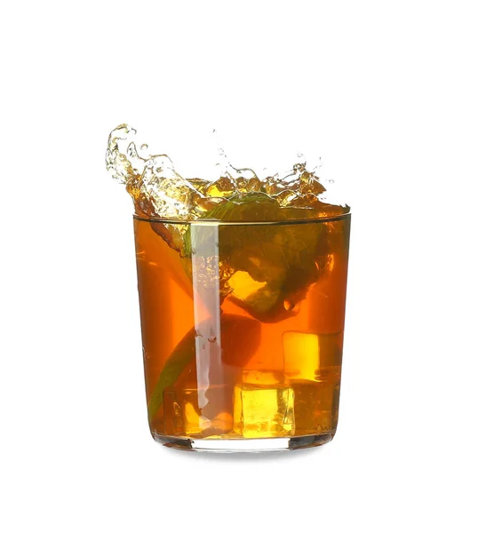 Glass Healthy Cold Ice Tea White Background — Stockfoto