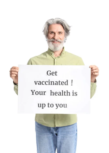 Senior Man Holding Poster Text Get Vaccinated Vaše Zdraví Vaše — Stock fotografie