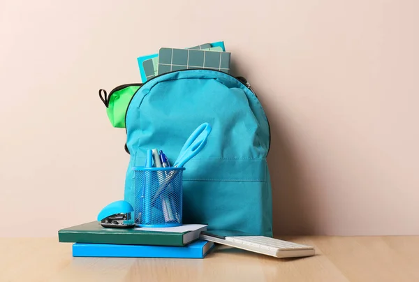 School Backpack Stationery Table — Stock Photo, Image