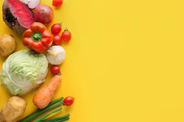 Ingredients Preparing Borscht Color Background — Stockfoto