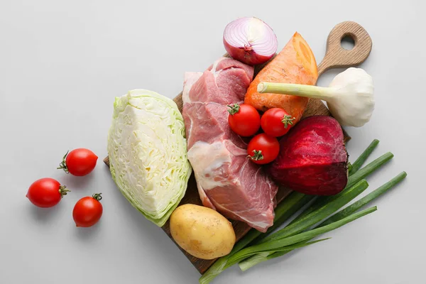 Ingredients Preparing Borscht Light Background — Stock Photo, Image