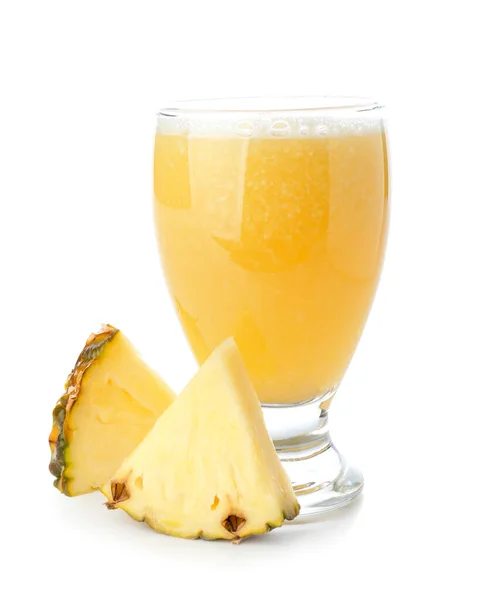 Glass Tasty Pineapple Smoothie White Background — Stock Photo, Image