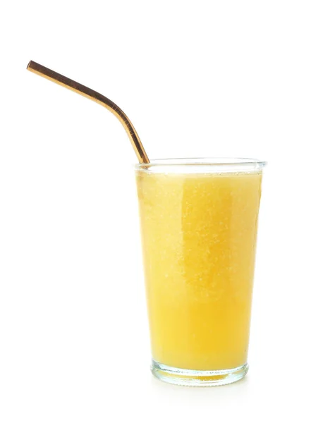 Szklanka Smacznego Koktajlu Ananasowego Białym Tle — Zdjęcie stockowe