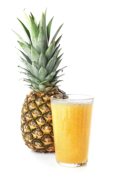 Glass Tasty Pineapple Smoothie White Background — Stock Photo, Image