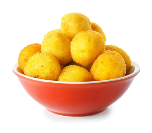 Bowl Fried Potato Balls White Background —  Fotos de Stock