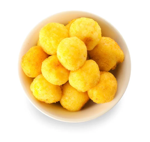 Bowl Fried Potato Balls White Background — Stock Photo, Image