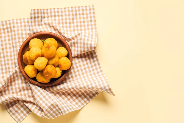 Plate Fried Potato Balls Color Background — Stock Photo, Image