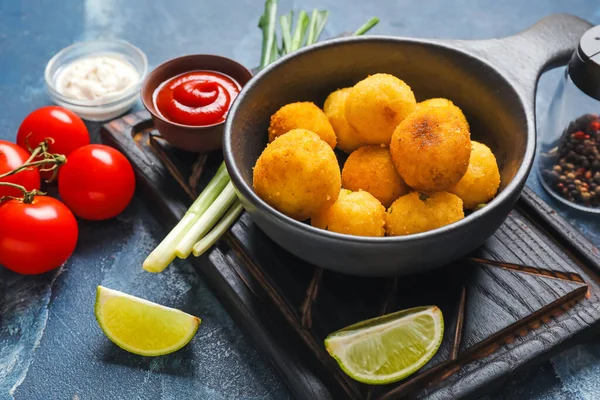 Composition Fried Potato Balls Color Background — Stock Photo, Image