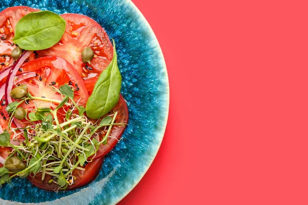 Plate Tasty Tomato Carpaccio Color Background —  Fotos de Stock