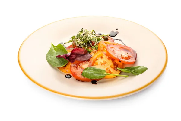 Plate Tasty Tomato Carpaccio White Background — Stock Photo, Image