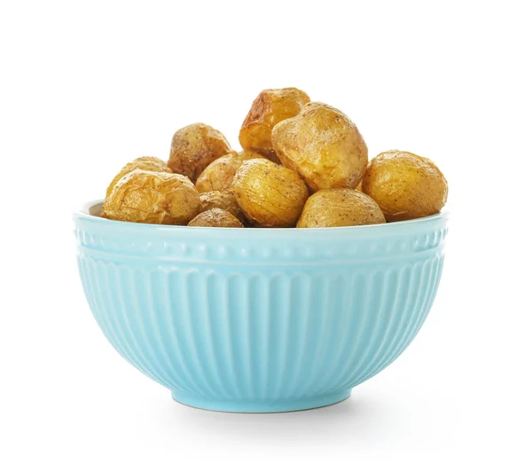 Bowl Tasty Baked Potato White Background — Stock Photo, Image