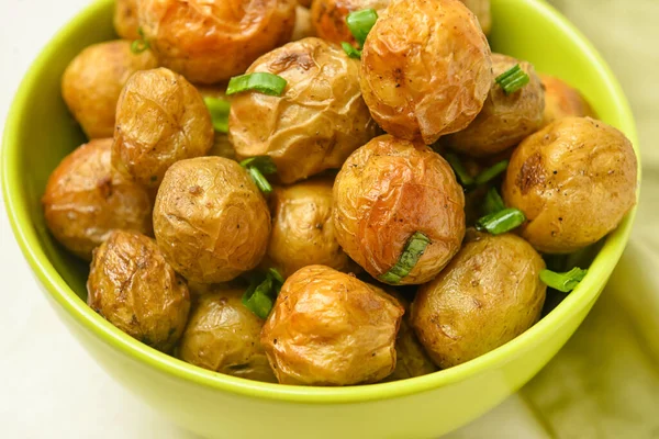 Bowl Tasty Baked Potato Table Closeup — Fotografia de Stock