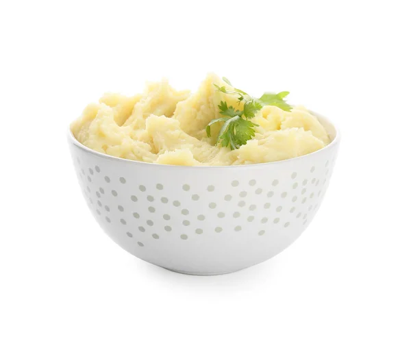 Bowl Tasty Mashed Potatoes White Background — Stock Photo, Image