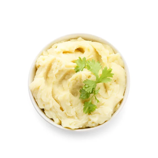 Bowl Tasty Mashed Potatoes White Background — Stock Photo, Image