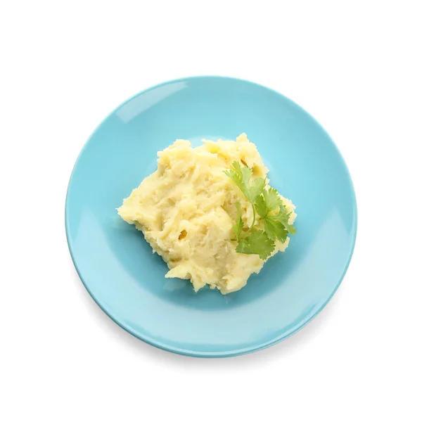 Plate Tasty Mashed Potatoes White Background — Stock Photo, Image