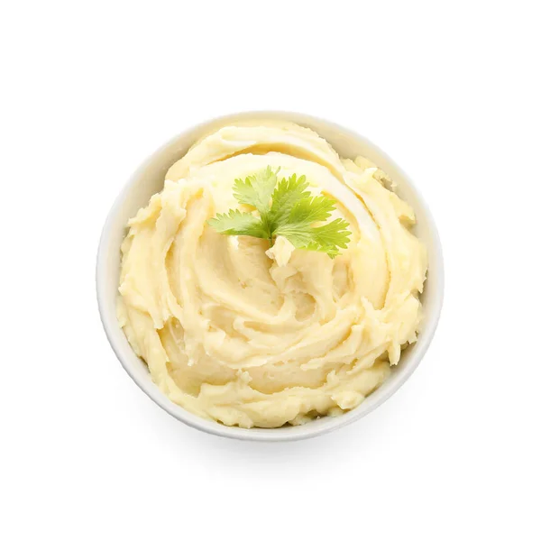 Bowl Tasty Mashed Potatoes White Background — Stock Photo, Image