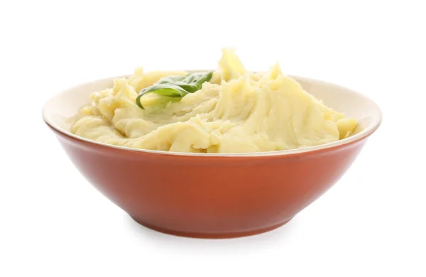 Bowl Tasty Mashed Potatoes White Background — Stock Photo, Image