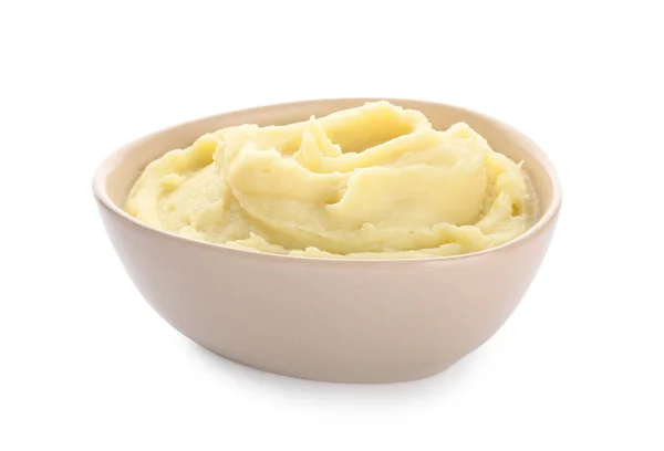 Bowl Tasty Mashed Potatoes White Background — Stock Photo, Image