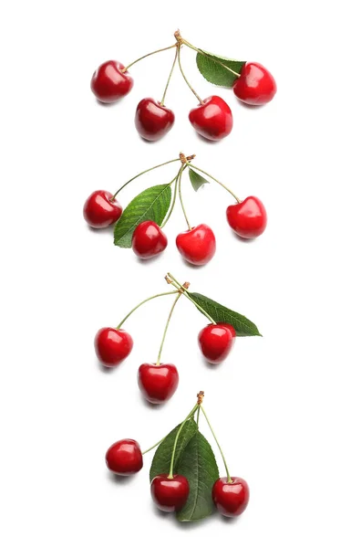Tasty Ripe Cherries White Background — Stock Photo, Image