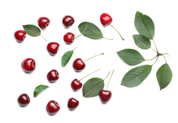 Tasty Ripe Cherries White Background — Stock Photo, Image