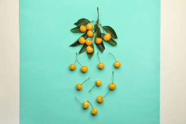 Renkli arkaplanda tatlı kirazlar