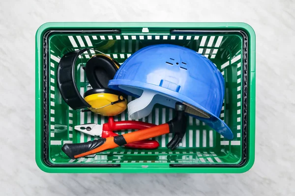 Shopping Basket Builder Supplies Light Background — Stock Photo, Image