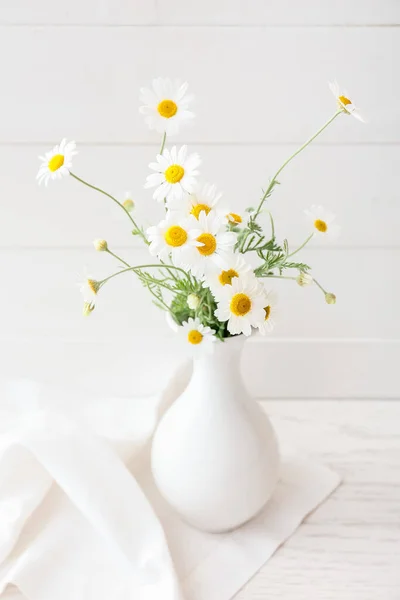 Vase Beautiful Chamomile Flowers Light Wooden Background — Stock Photo, Image