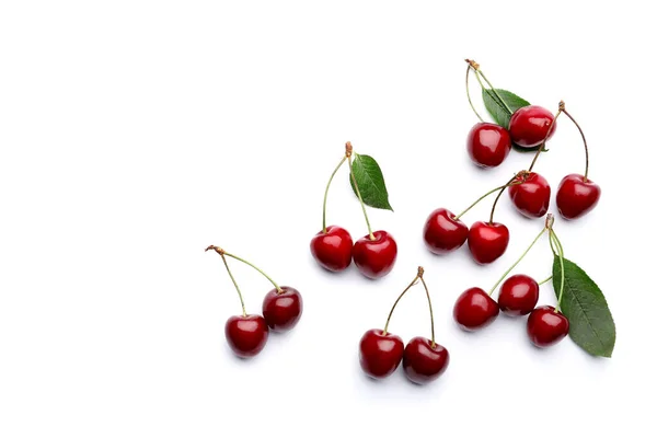 Tasty Ripe Cherries White Background — Stock Photo, Image