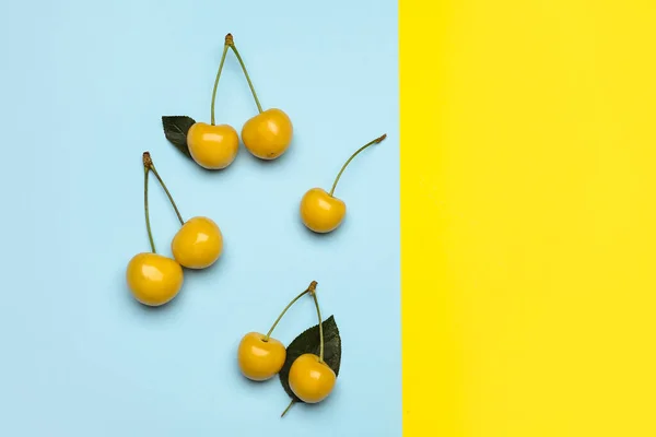 Tasty Sweet Cherries Color Background — Stock Photo, Image