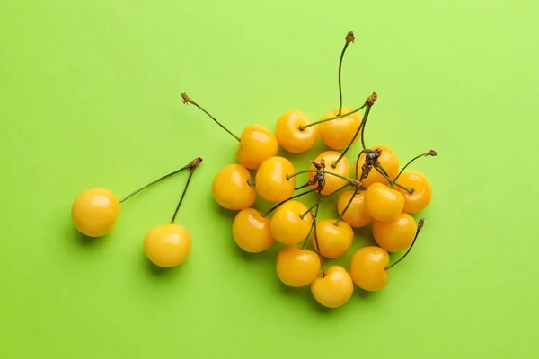 Tasty Sweet Cherries Color Background — Stock Photo, Image