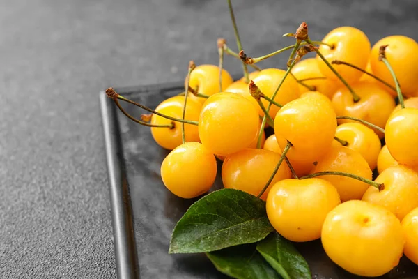 Tasty Sweet Cherries Grey Background — Stock Photo, Image