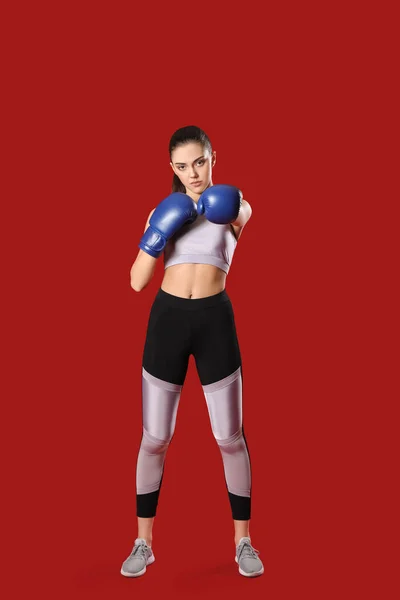 Entrenadora Deportiva Guantes Boxeo Sobre Fondo Color — Foto de Stock