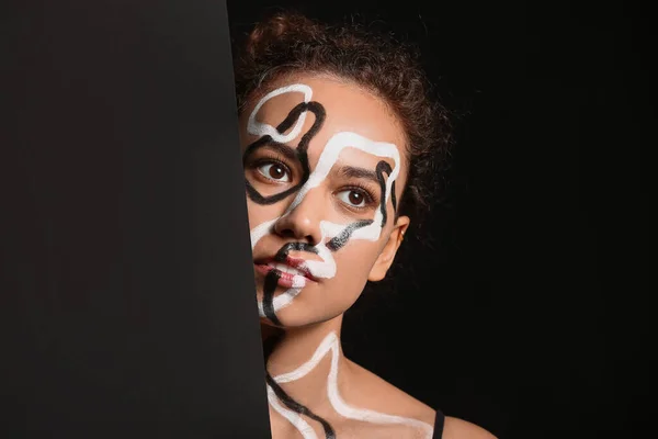 Beautiful Young African American Woman Paint Her Face Blank Poster — Stock Photo, Image