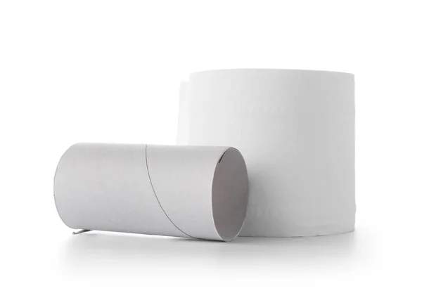 Roll Toilet Paper Cardboard Tube White Background — Stock Photo, Image