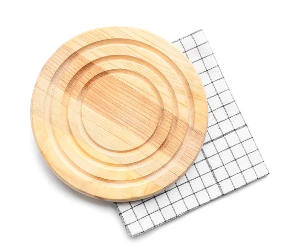Fabric Napkin Wooden Board White Background — Stock Photo, Image