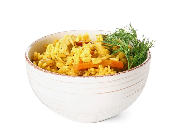 Bowl Tasty Pilaf White Background — Stock Photo, Image