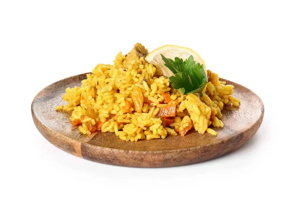 Plate Tasty Pilaf White Background — Stock Photo, Image