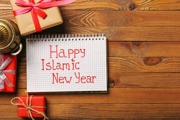 Compoziție Pentru Anul Nou Islamic Fundal Din Lemn — Fotografie, imagine de stoc