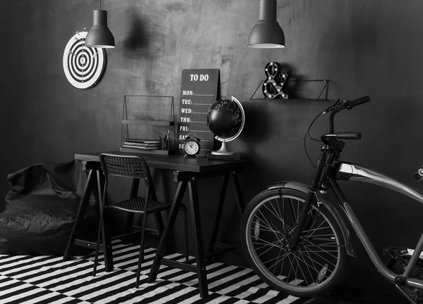 Interior Stylish Room Modern Workplace Bicycle — Stock Photo, Image