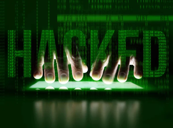 Hacker Met Behulp Van Computer Donkere Achtergrond — Stockfoto