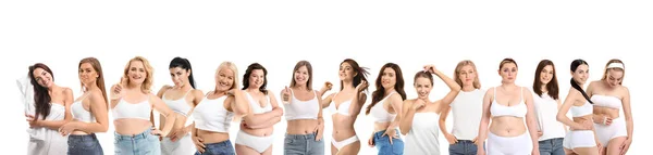 Groupe Femmes Positives Sur Fond Blanc — Photo