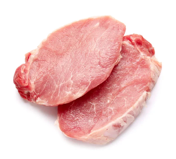 Fatias Carne Porco Crua Fundo Branco — Fotografia de Stock