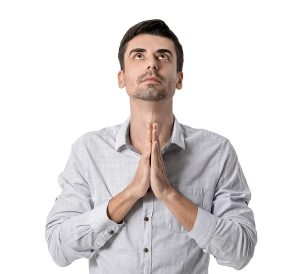 白人の背景で祈る宗教的な若者 — ストック写真