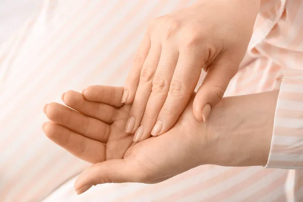 Woman Applying Shea Butter Hands Closeup — Stock Photo, Image